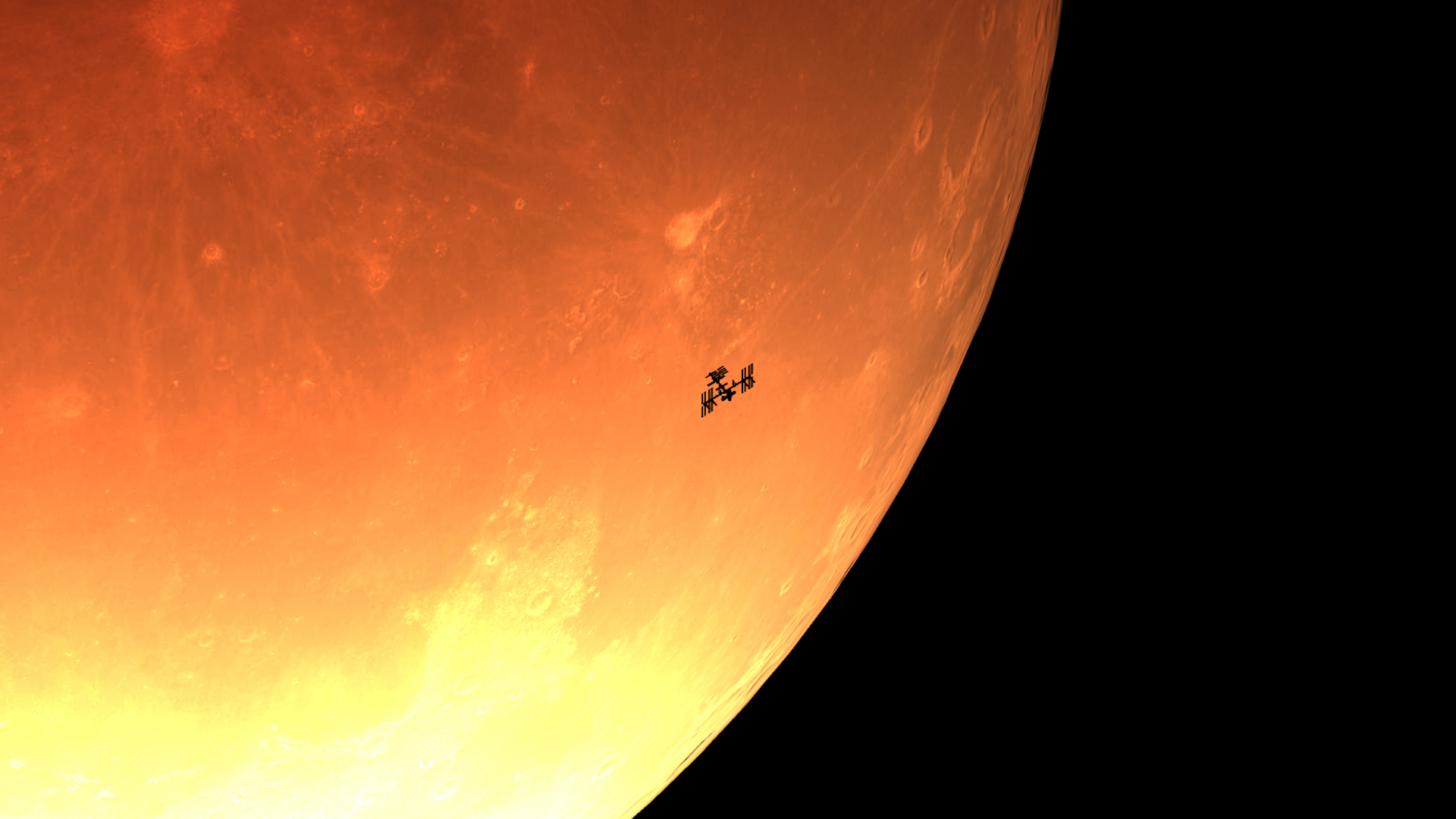 Screenshot of the International Space Station in front of the Moon