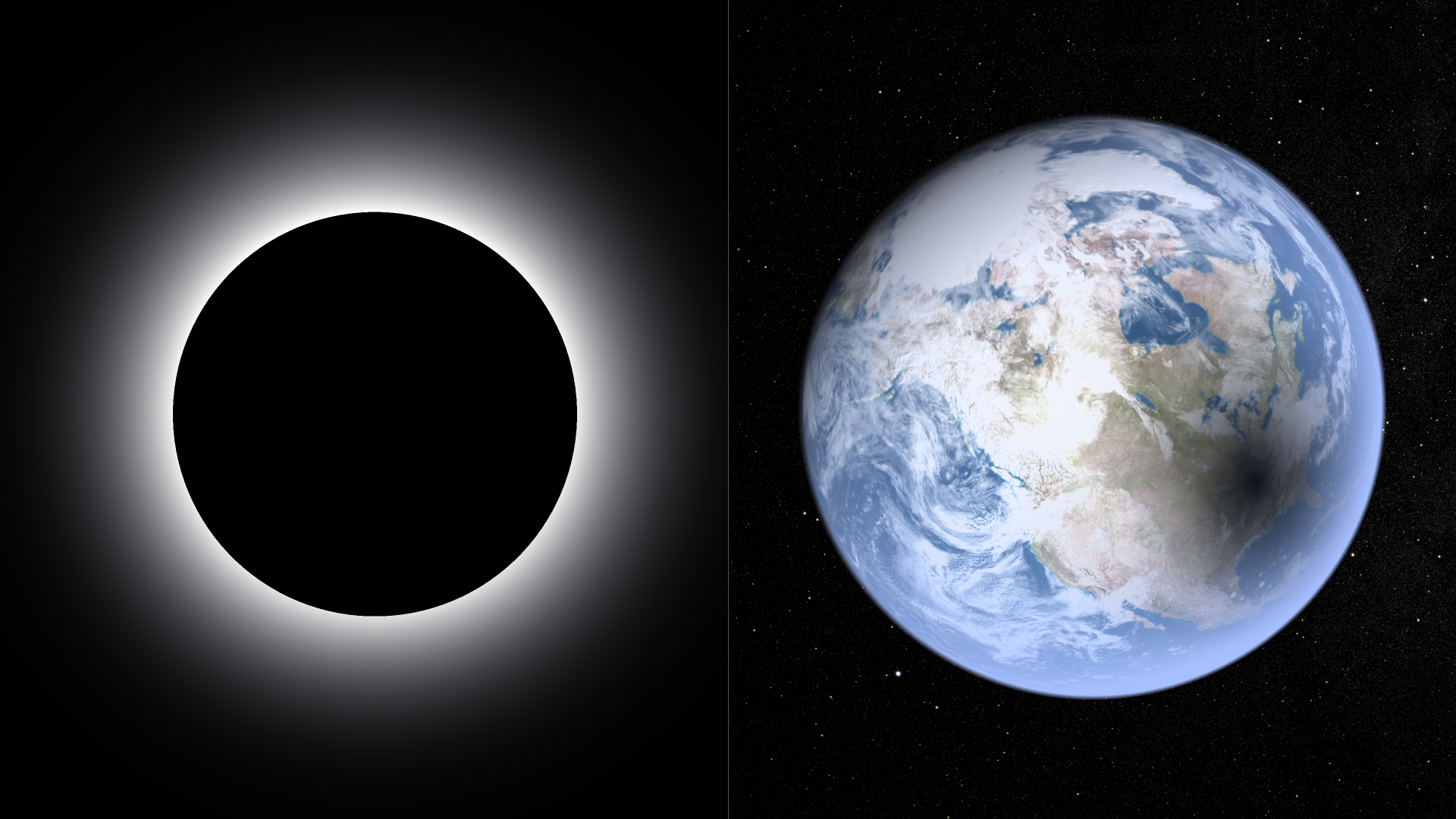 Screenshots showing a total solar eclipse